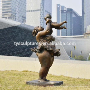 Good rank quality metal copper fat woman art and child statue sculpture for garden ornament